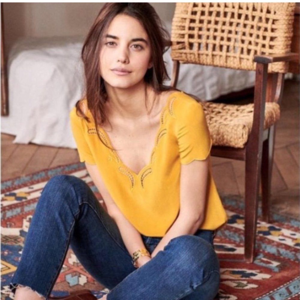 Sezane sunny yellow silk blouse